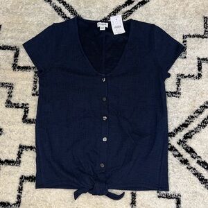 XXS navy blue J. Crew front tie shirt